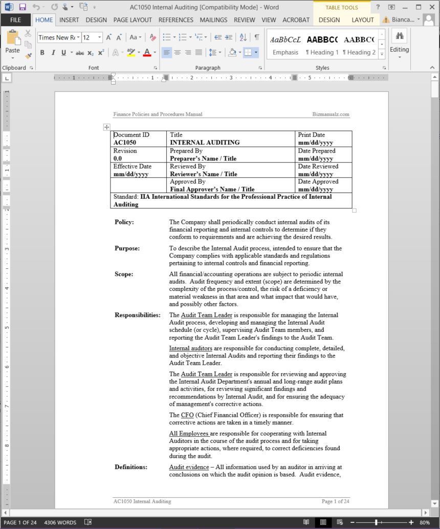 Free Employee Handbook Template Microsoft Word - supernaldeath Throughout Procedure Manual Template Word Free